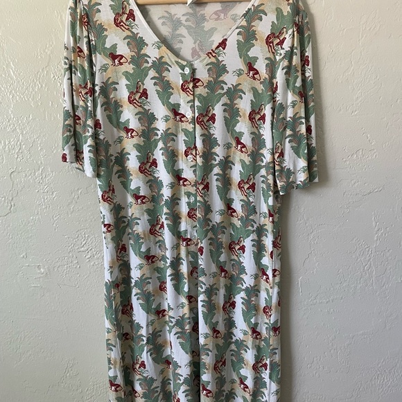 Kate Quinn Bamboo Full Button Down Monkey Print Midi Gown Postpartum Breastfeed - Picture 1 of 7